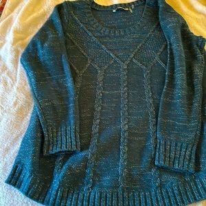 Soft Surroundings Teal Cable‑Knit Sweater with Metallic Thread — Size XL (EUC)